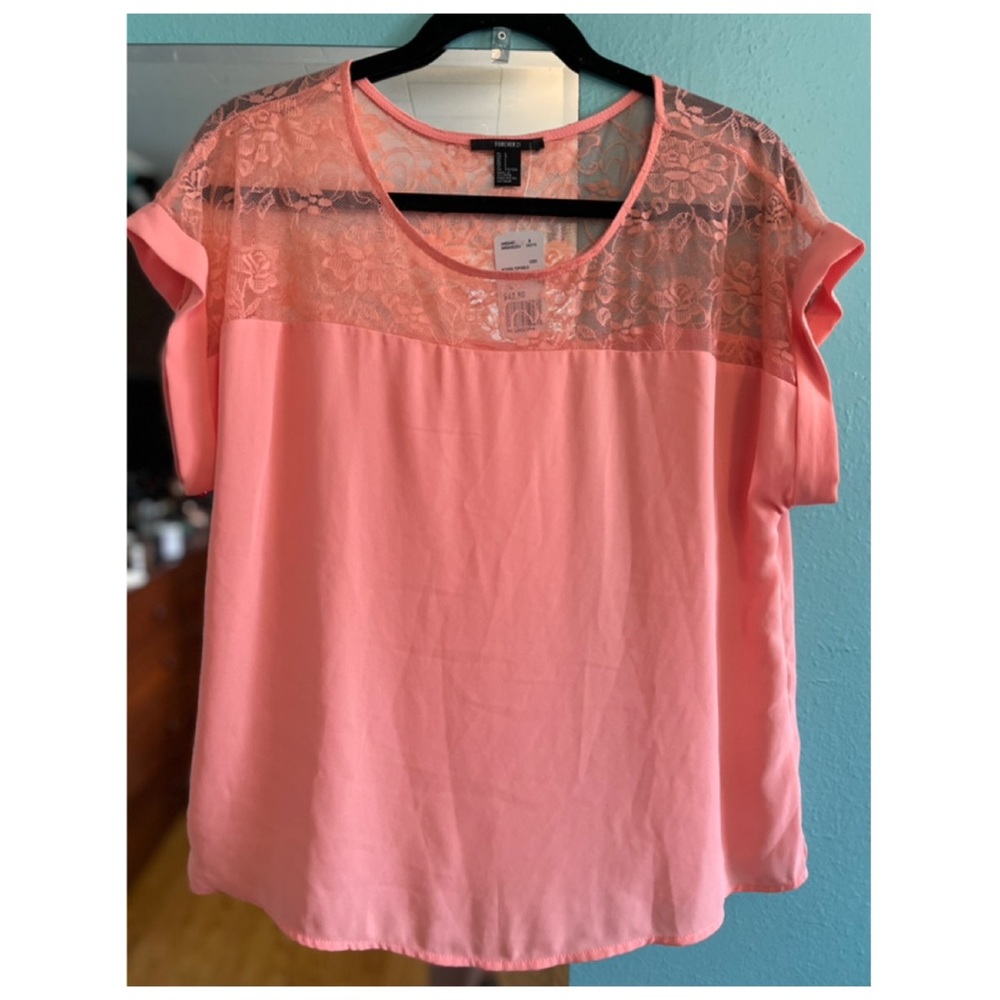 NWT forever 21 coral chiffon and lace top